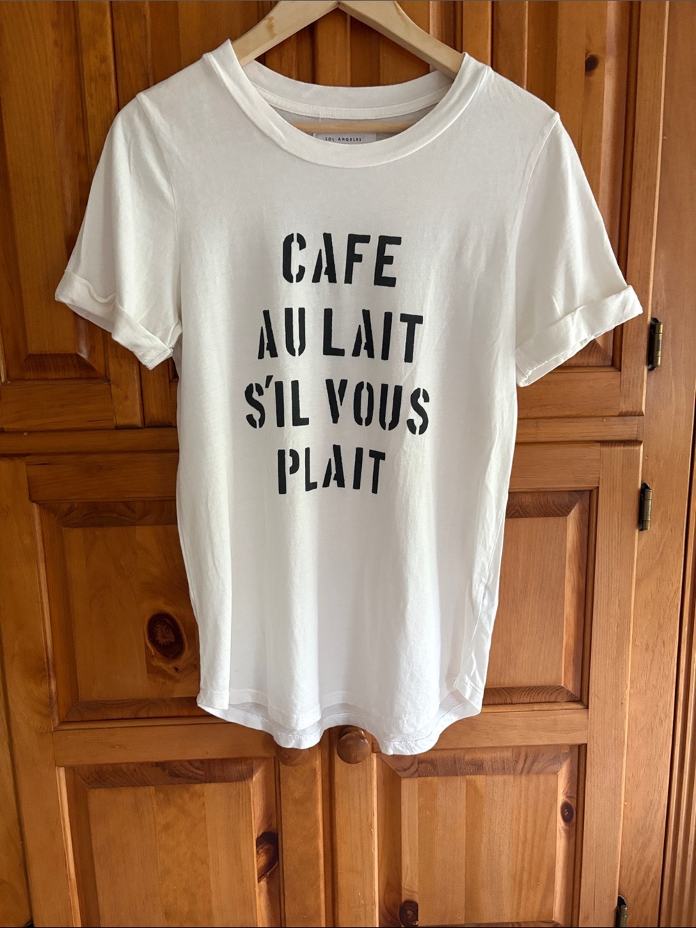 Anthropologie Cream Tee with Black Stencil Text